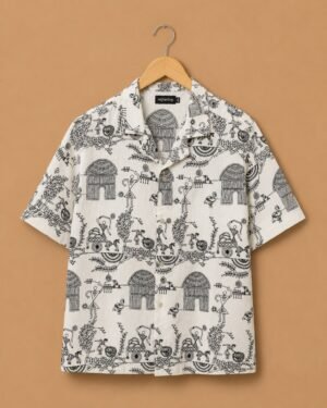 Rajtarang Heritage Tribal Print Resort Shirt – White