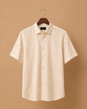 Snitch Men's White & Orange Polka Dot Cotton Casual Shirt
