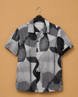 Snitch Men's Grey Abstract Print Resort Shirt