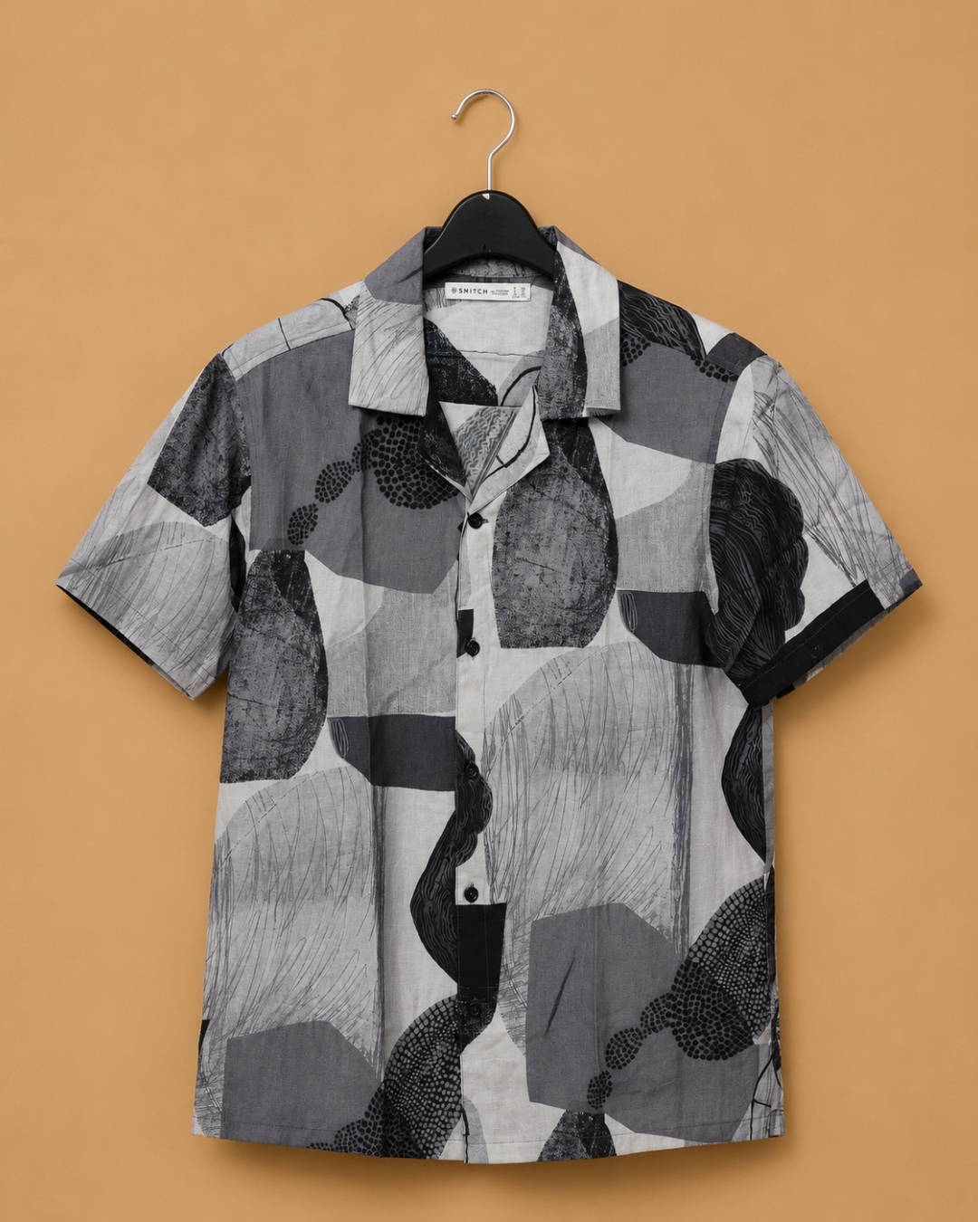 Snitch Men's Grey Abstract Print Resort Shirt