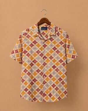 Mast & Harbour Men's Mustard Geometric Printed Cotton Casual Shirt