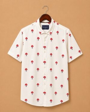 Mast & Harbour Men's White Floral Printed Cotton Casual Shirt