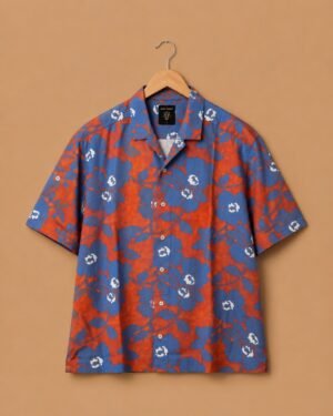 Rare Rabbit Azure Bloom Floral Resort Shirt – Orange & Blue