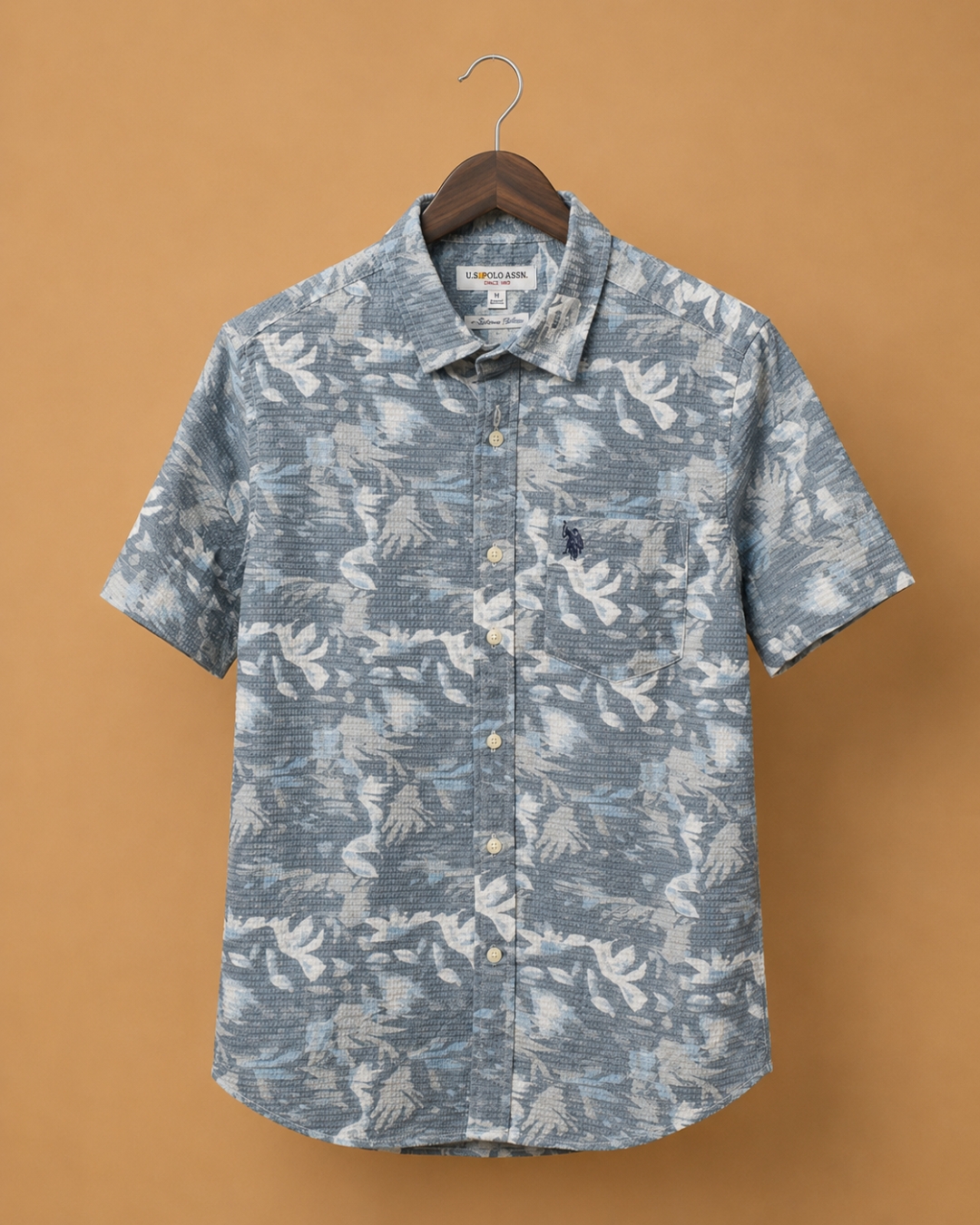 U.S. Polo Assn. Men's Blue Floral Printed Premium Cotton Casual Shirt
