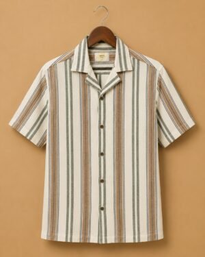 Spykar Men's Beige Vertical Striped Premium Casual Shirt