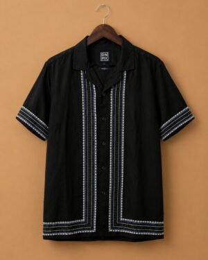 DNMX Men's Black Embroidered Premium Resort Casual Shirt