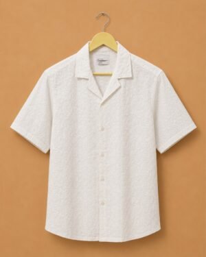 Snitch Men's White Self-Textured Resort Collar Casual Shirt