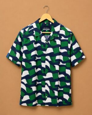 Mast & Harbour Men's Green & Navy Abstract Printed Resort Collar Casual Shirt