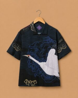 Rare Rabbit Japanese Crane Premium Resort Shirt – Midnight Navy