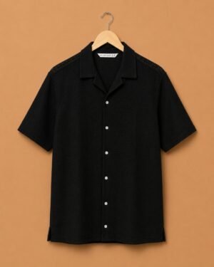Snitch Men's Black Textured Resort Collar Relaxed Fit Casual Shirt