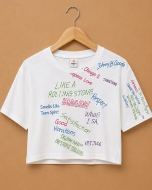 Brandz Home White Urban Lyrics Oversized Crop Tee for Women