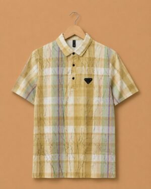 Brandz Home Imported Premium Beige Abstract Check Polo T-Shirt for Men