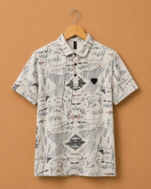Brandz Home Imported Premium Off White Abstract Print Polo T-Shirt for Men