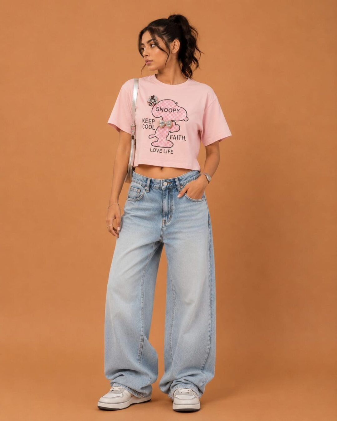 jjk Brandz Home Pastel Pink Graphic Crop Tee - Image 2