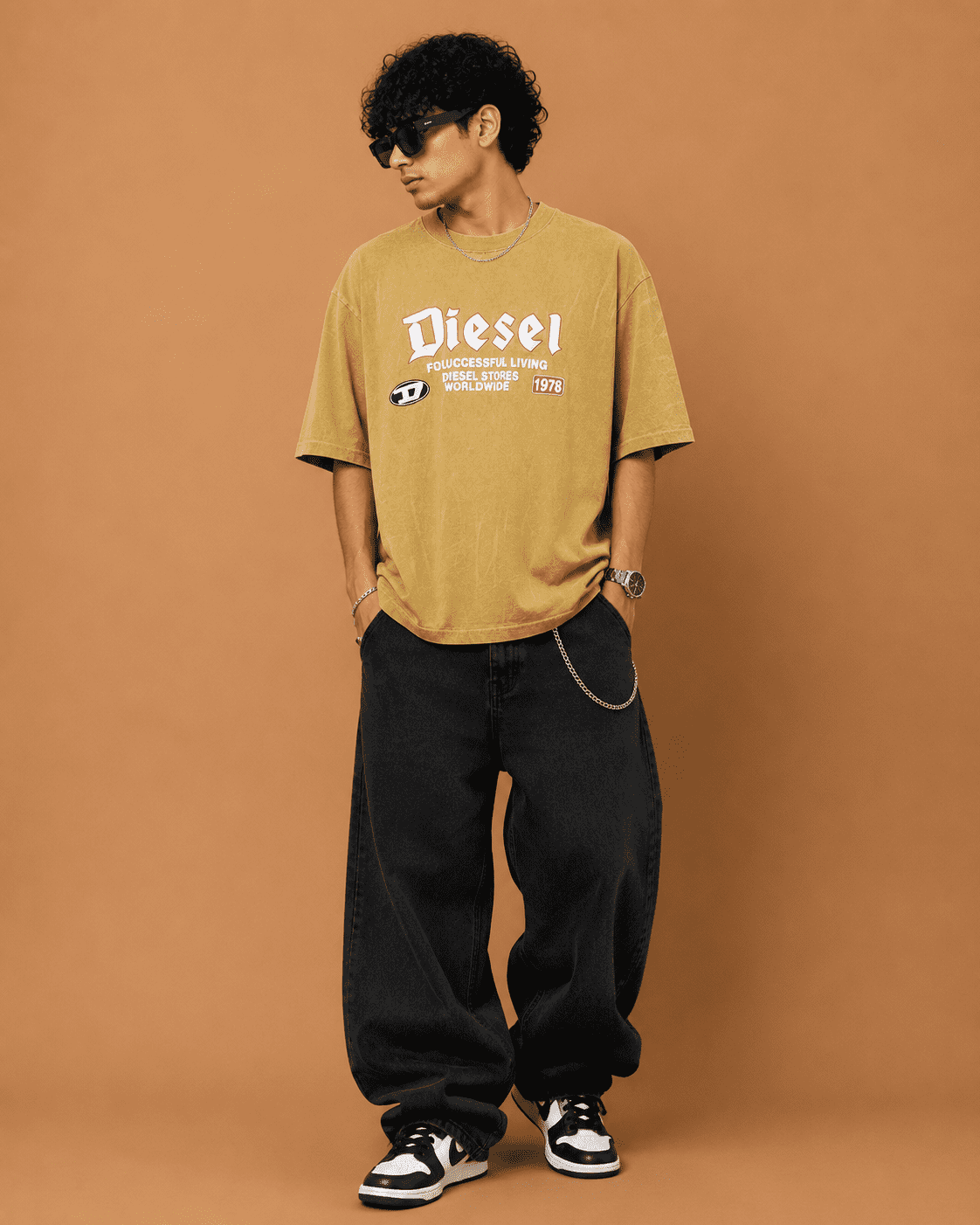 Diesel Vintage Acid Wash Oversized Graphic T-Shirt – Sand Beige - Image 2