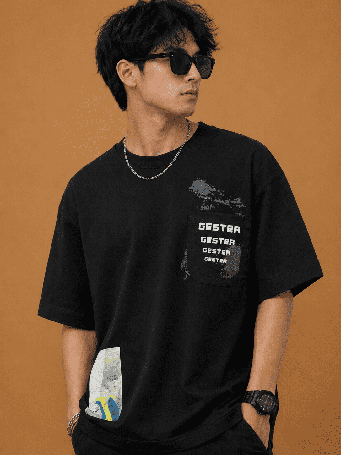 Brandz Home Utility Pocket Graphic Oversized T-Shirt – Black - Image 3