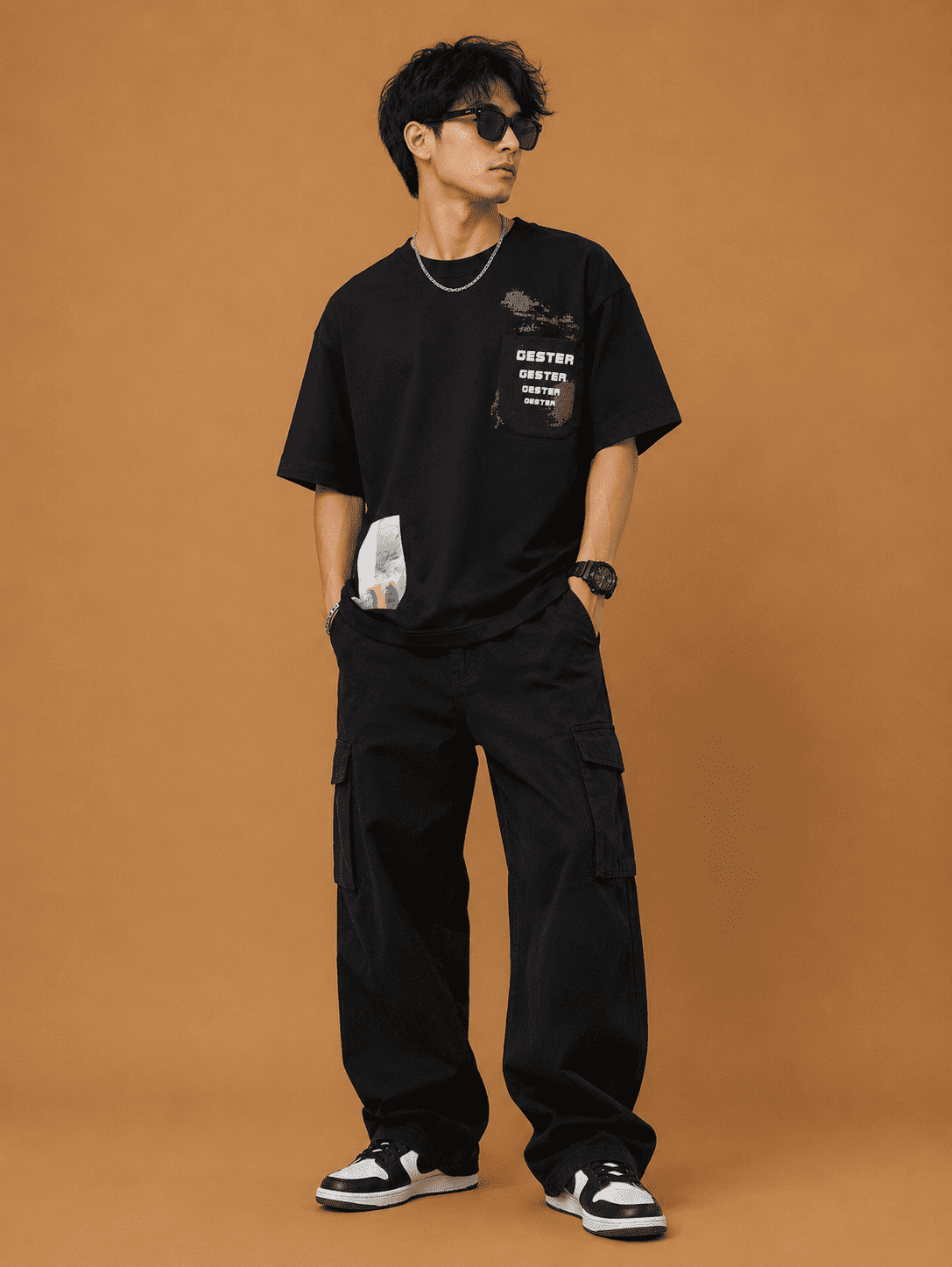 Brandz Home Utility Pocket Graphic Oversized T-Shirt – Black - Image 2