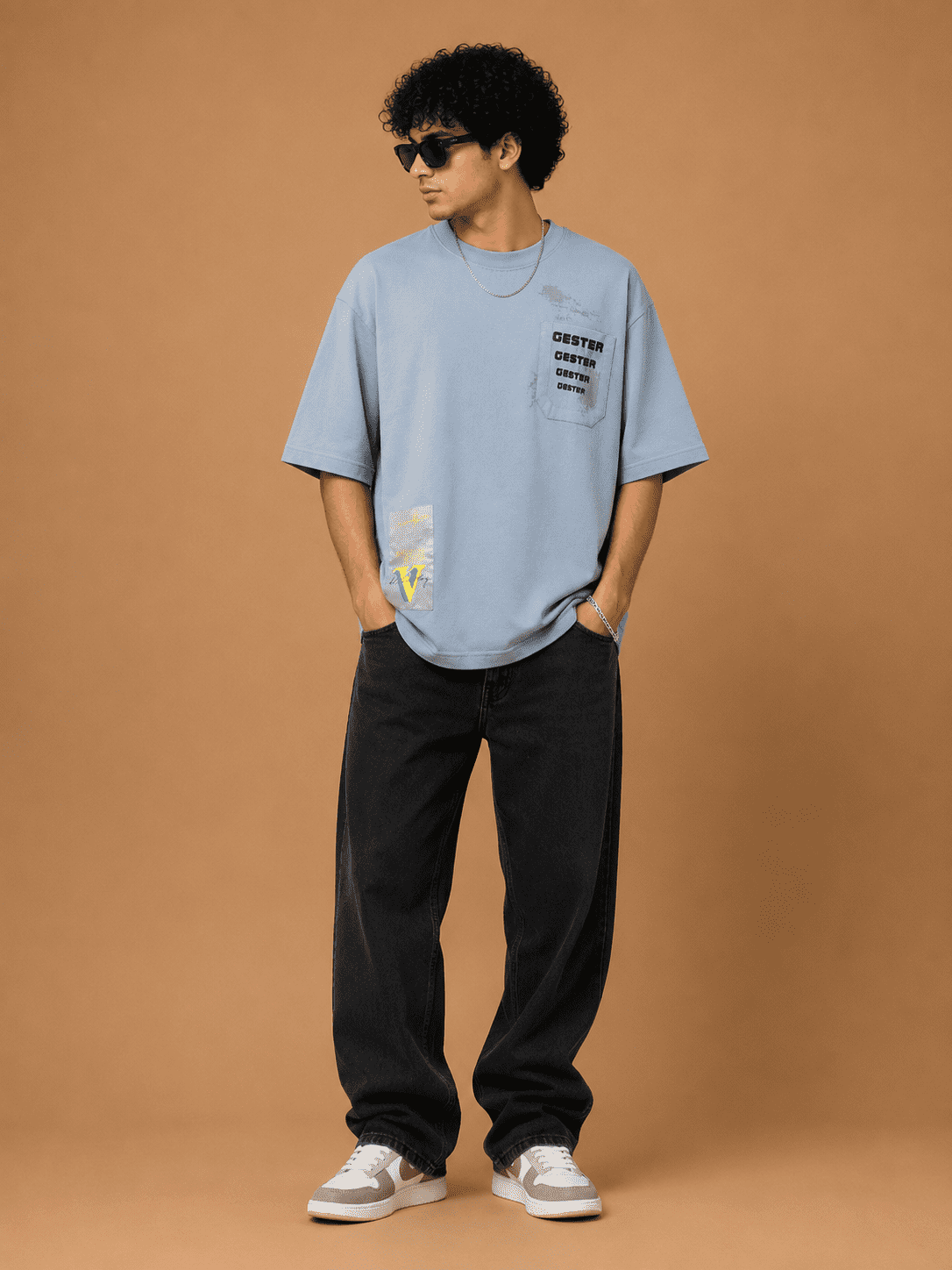 Brandz Home Sky Utility Pocket Oversized T-Shirt – Ice Blue - Image 2