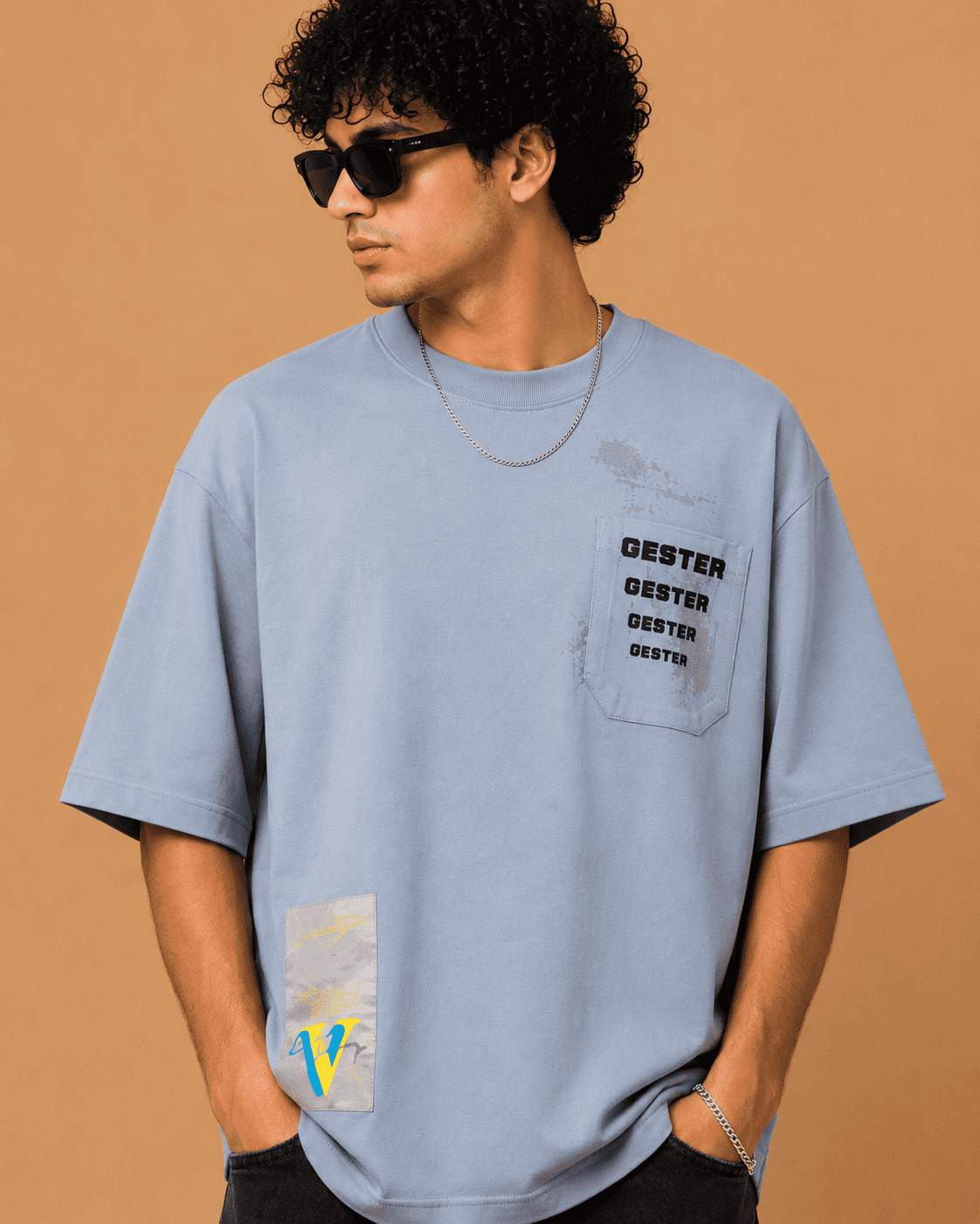 Brandz Home Sky Utility Pocket Oversized T-Shirt – Ice Blue - Image 3