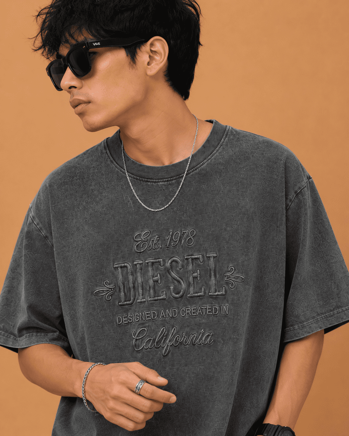 Brandz Home Vintage Shadow Acid Wash Oversized T-Shirt – Charcoal Black - Image 3