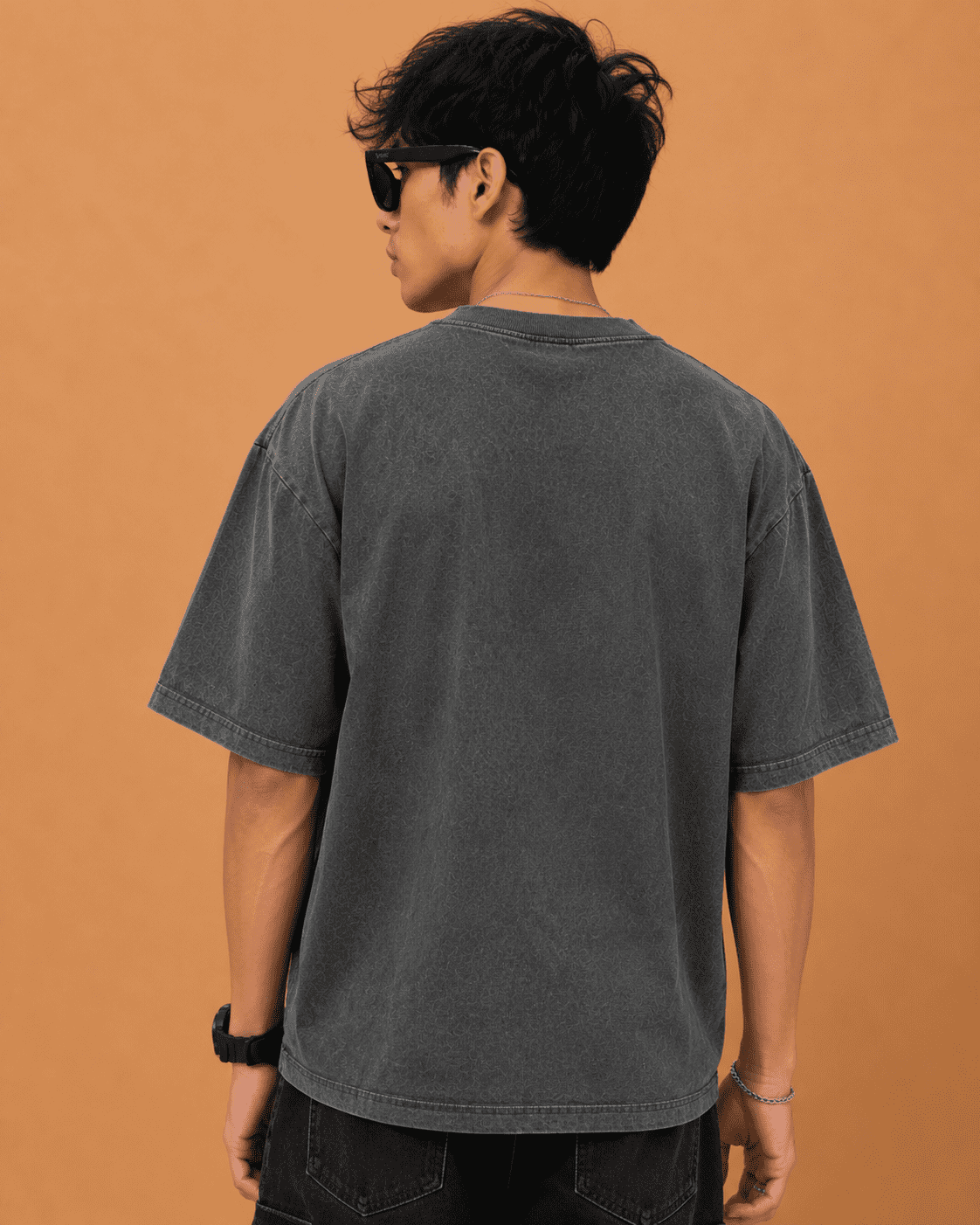 Brandz Home Vintage Shadow Acid Wash Oversized T-Shirt – Charcoal Black - Image 4