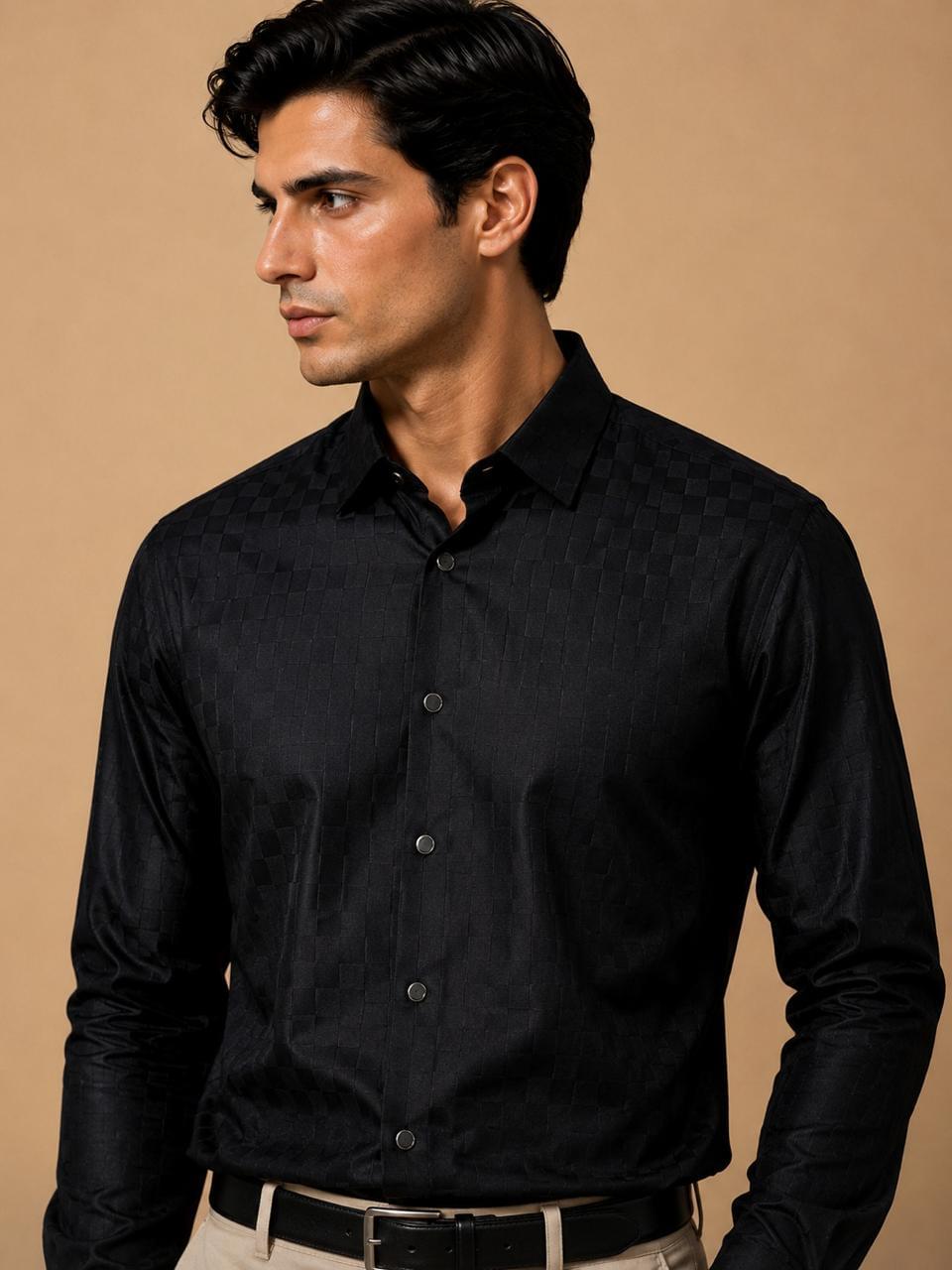 Black Textured Premium Formal Shirt - Image 3