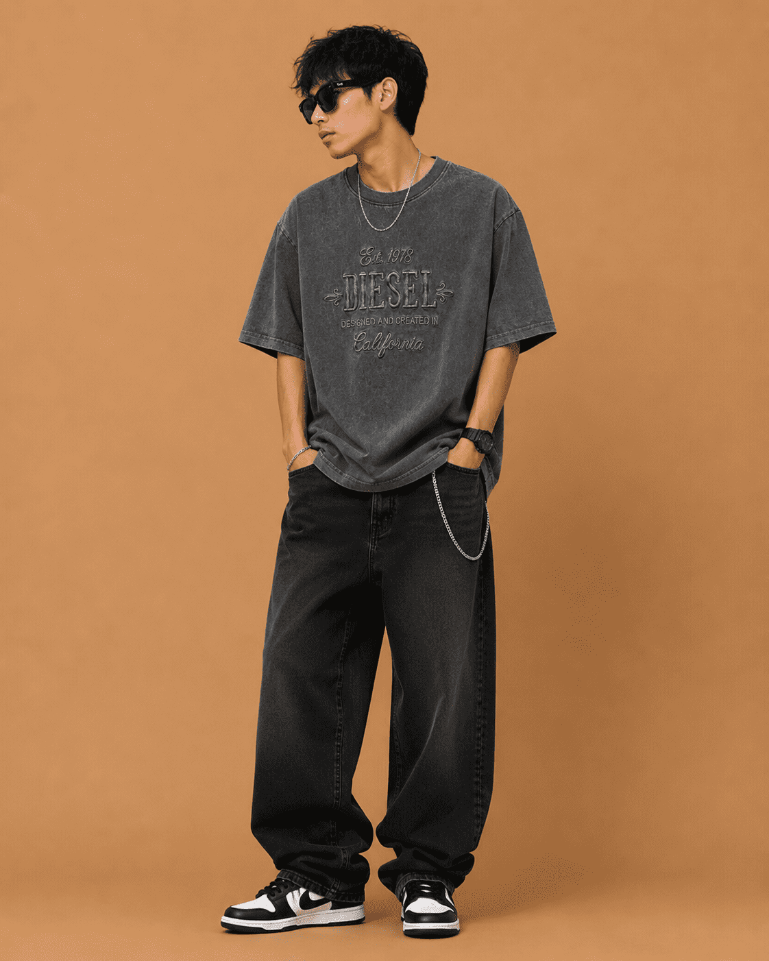 Brandz Home Vintage Shadow Acid Wash Oversized T-Shirt – Charcoal Black - Image 2