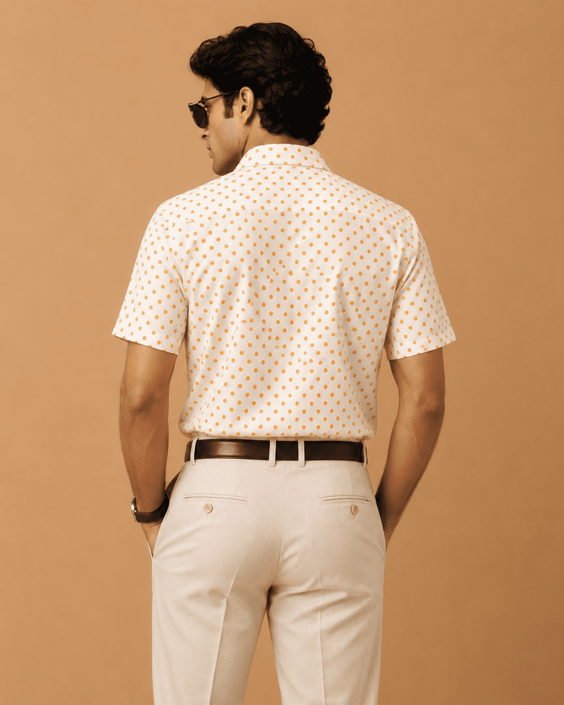 Snitch Men's White & Orange Polka Dot Cotton Casual Shirt - Image 4