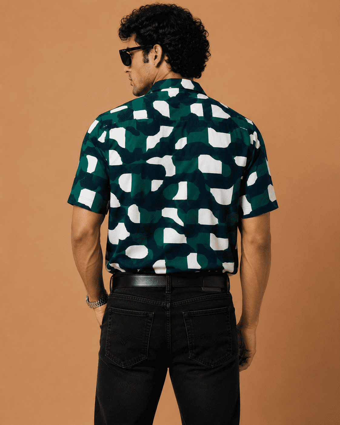 Mast & Harbour Men's Green & Navy Abstract Printed Resort Collar Casual Shirt - Image 4