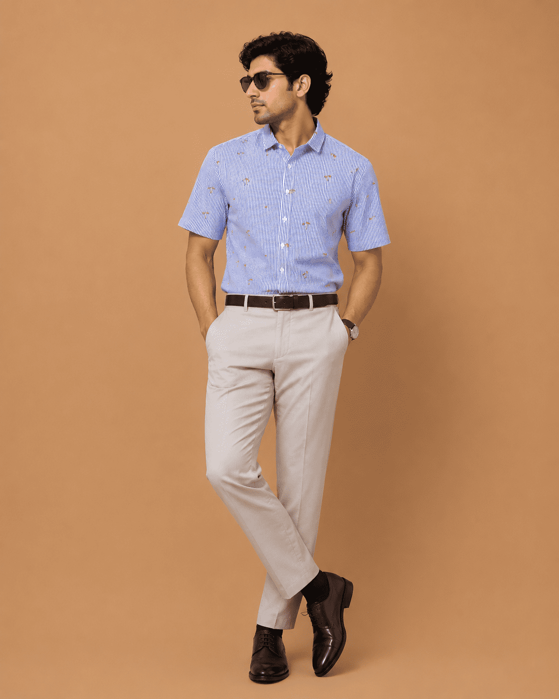 Mast & Harbour Men's Blue Striped Palm Tree Printed Slim Fit Casual Shirt - Image 2