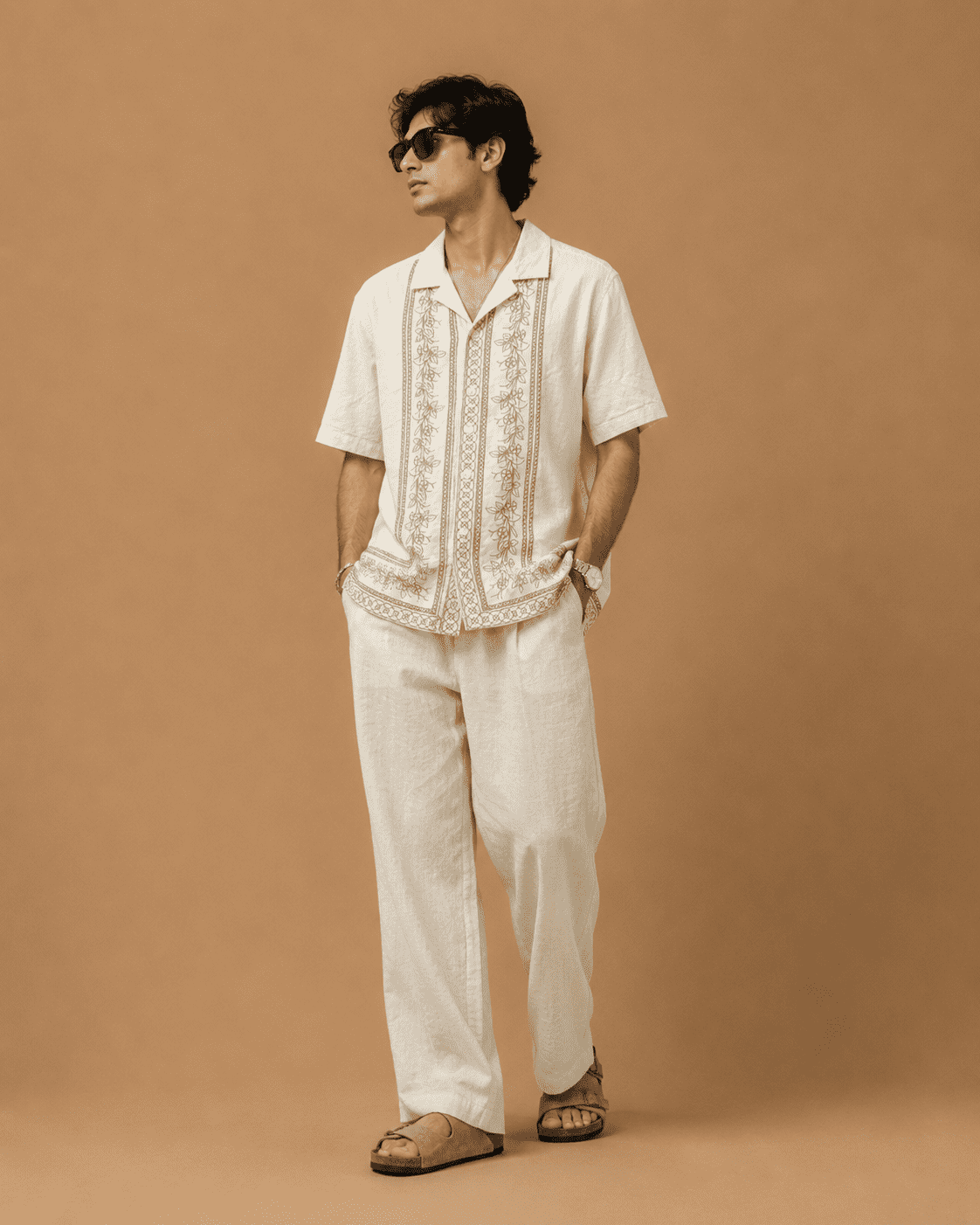 MAX Men's Off White Floral Embroidered Resort Collar Shirt - Image 2