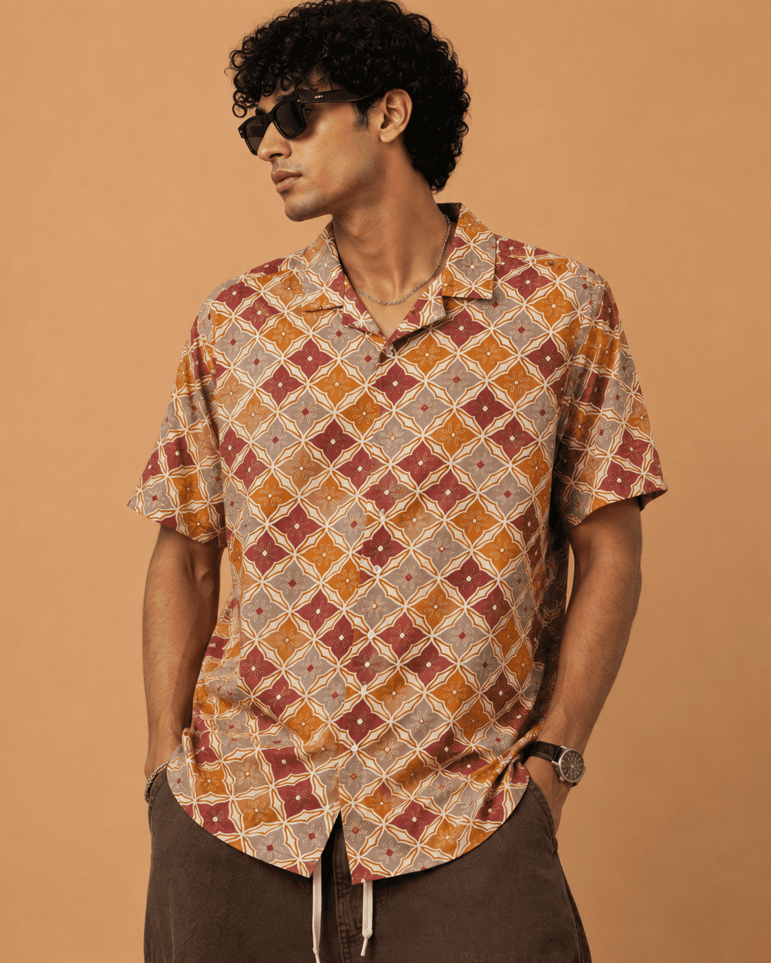 Mast & Harbour Men's Mustard Geometric Printed Cotton Casual Shirt - Image 3