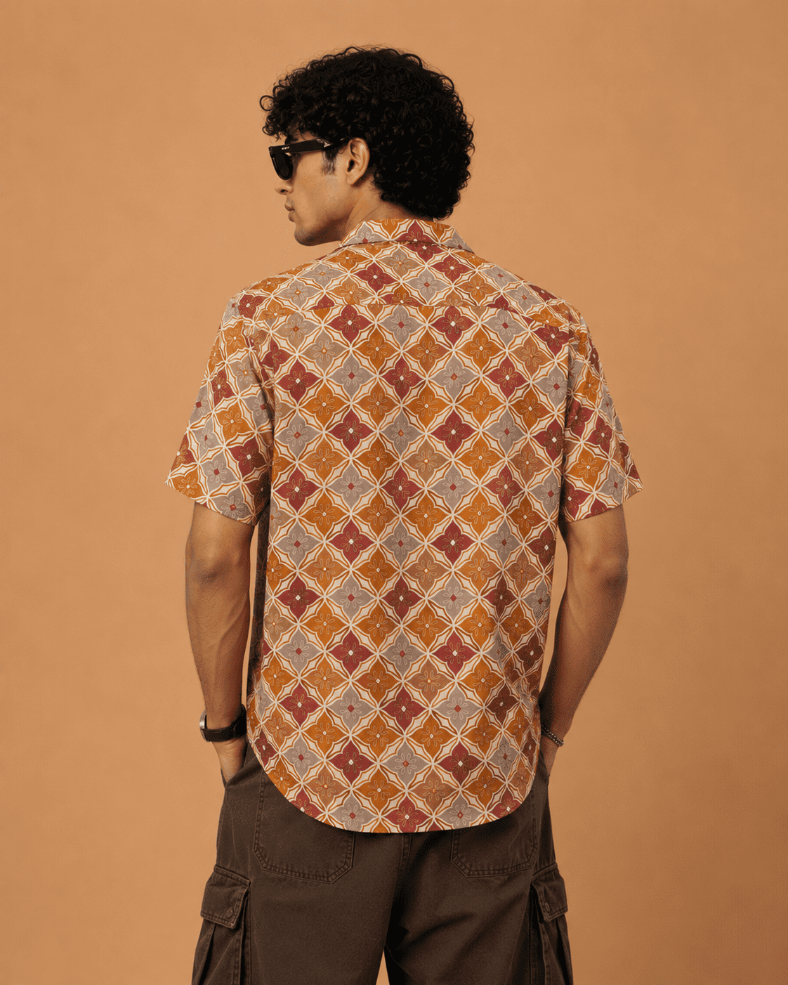 Mast & Harbour Men's Mustard Geometric Printed Cotton Casual Shirt - Image 4