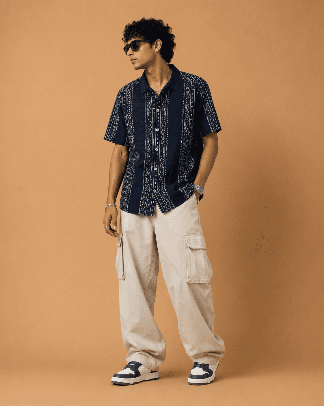ChatGPT Image Jul 2, 2026, 03_53_47 PM Mufti Men's Navy Blue Vertical Printed Cotton Casual Shirt - Image 2