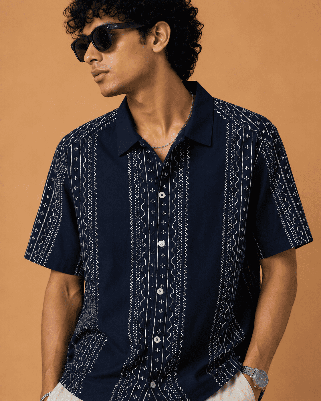 ChatGPT Image Jul 2, 2026, 03_56_10 PM Mufti Men's Navy Blue Vertical Printed Cotton Casual Shirt - Image 3