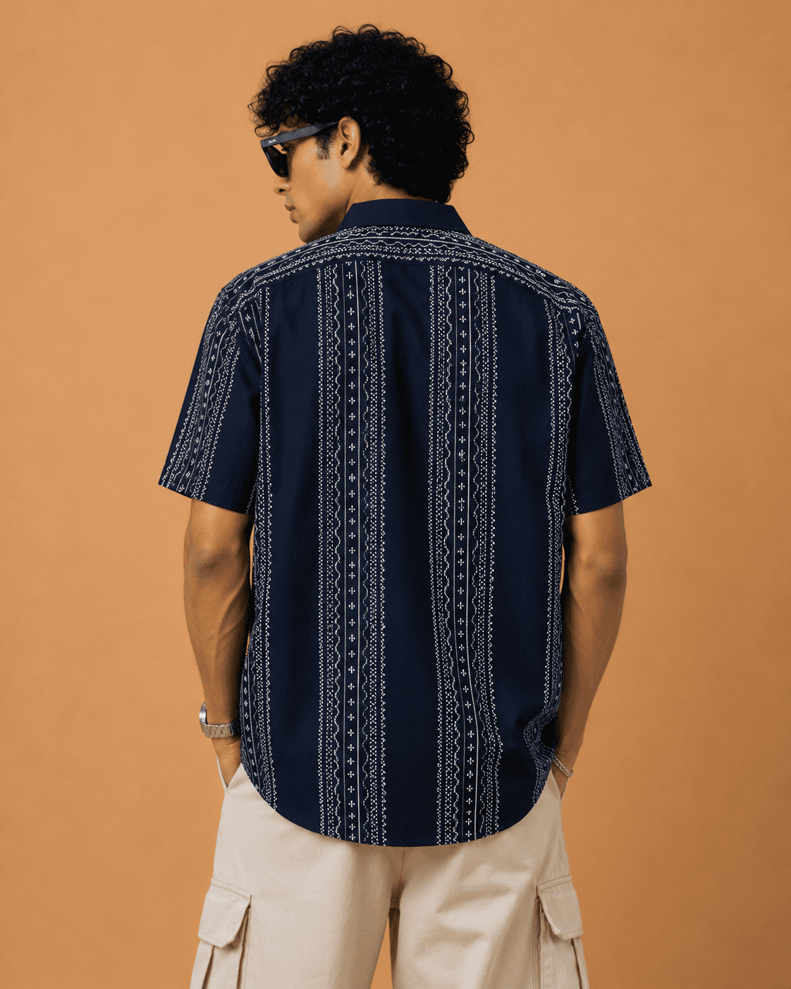 ChatGPT Image Jul 2, 2026, 05_14_55 PM Mufti Men's Navy Blue Vertical Printed Cotton Casual Shirt - Image 4