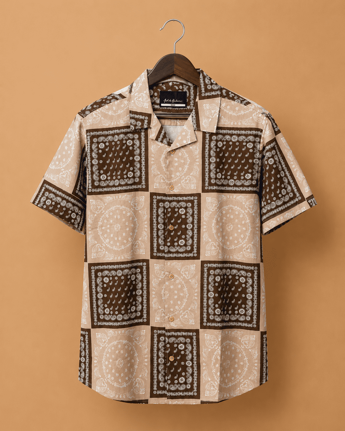 Mast & Harbour Men's Beige & Brown Bandana Print Cotton Casual Shirt