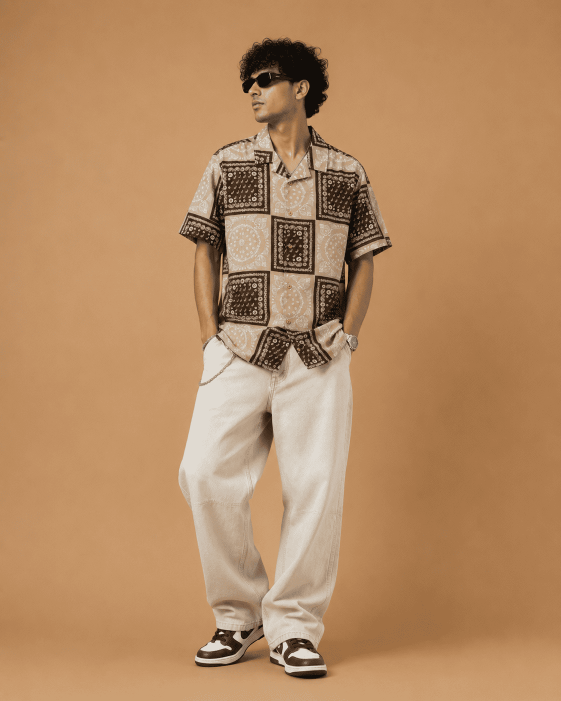 Mast & Harbour Men's Beige & Brown Bandana Print Cotton Casual Shirt - Image 2