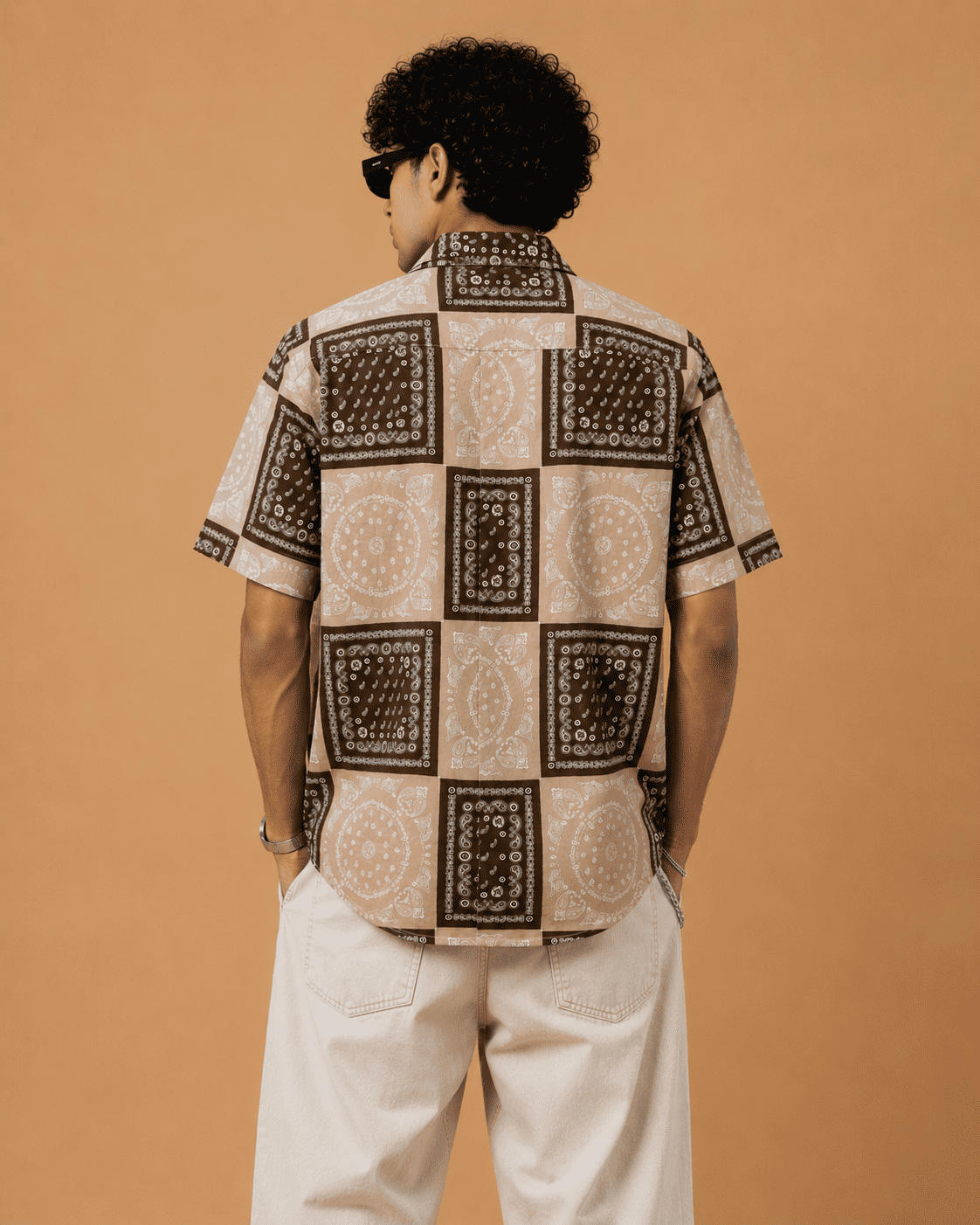 Mast & Harbour Men's Beige & Brown Bandana Print Cotton Casual Shirt - Image 4