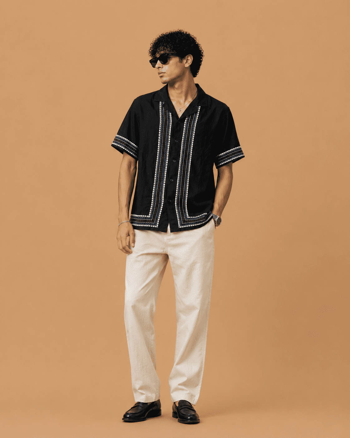 DNMX Men's Black Embroidered Premium Resort Casual Shirt - Image 2