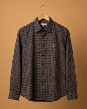 U.S. Polo Assn. Premium Charcoal Geometric Printed Cotton Full Sleeve Shirt