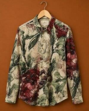 Mufti Premium Botanical Floral Print Full Sleeve Casual Shirt