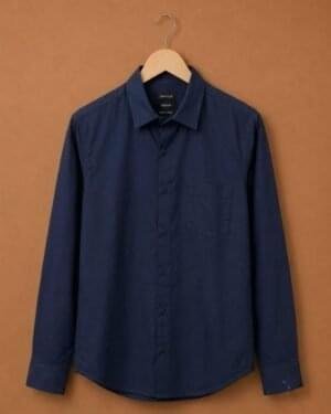 Snitch Premium Navy Blue Solid Full Sleeve Casual Shirt