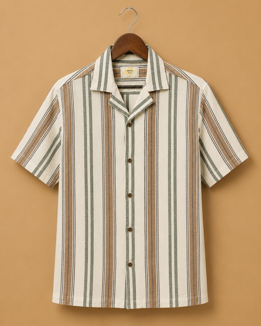 Brandz Home Men's Beige Vertical Striped Premium Casual Shirt