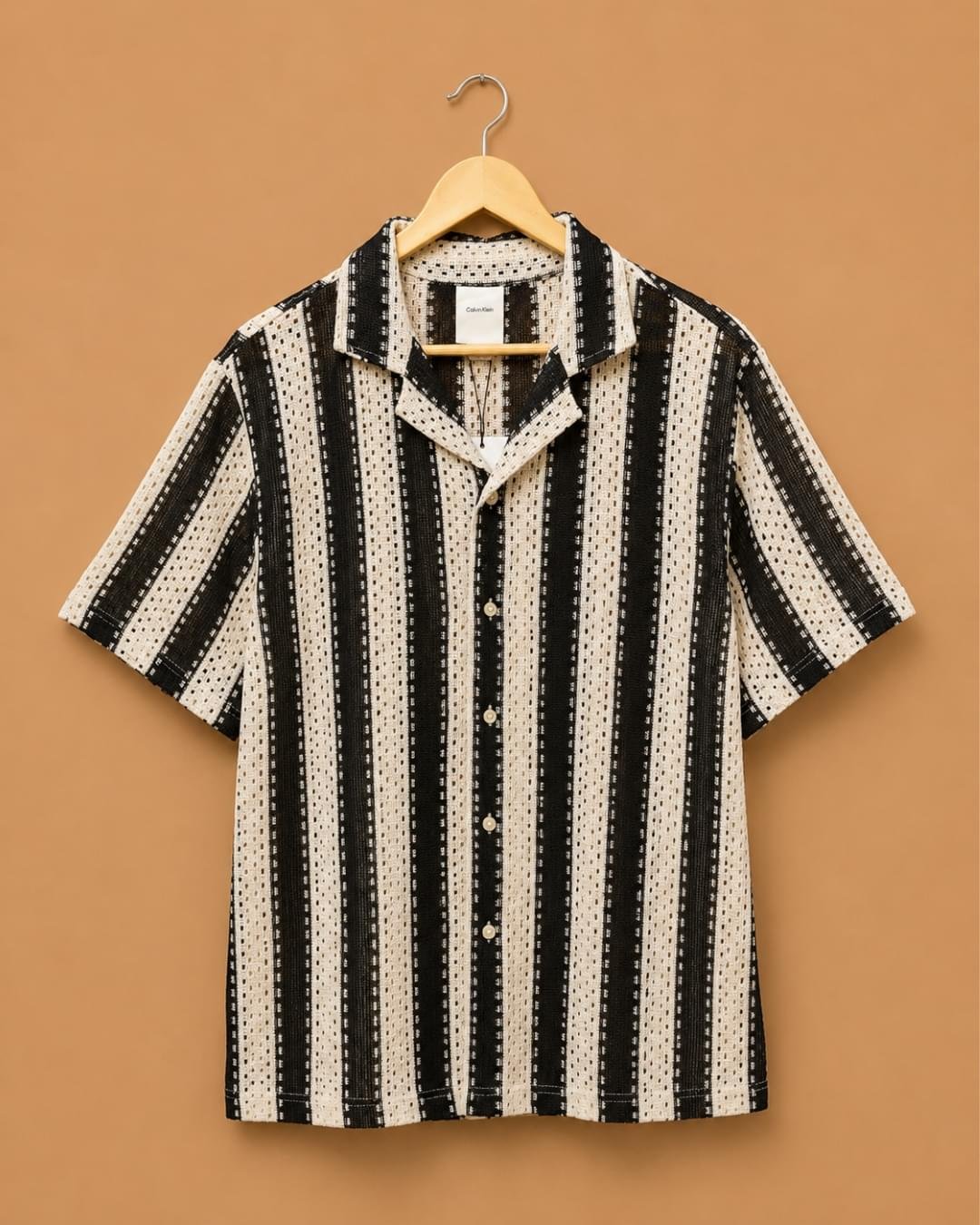 brandz home website images for mens section (45) Calvin Klein Men's Black & Beige Textured Vertical Stripe Resort Shirt
