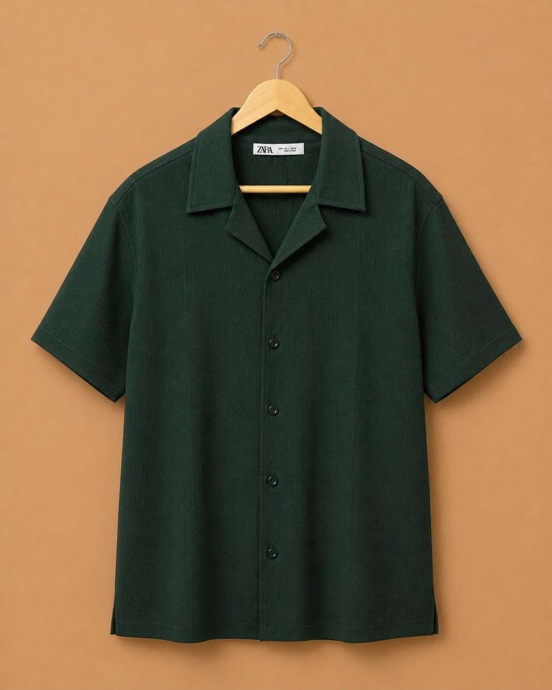 brandz home website images for mens section (45) Zara Men's Dark Green Textured Resort Collar Casual Shirt