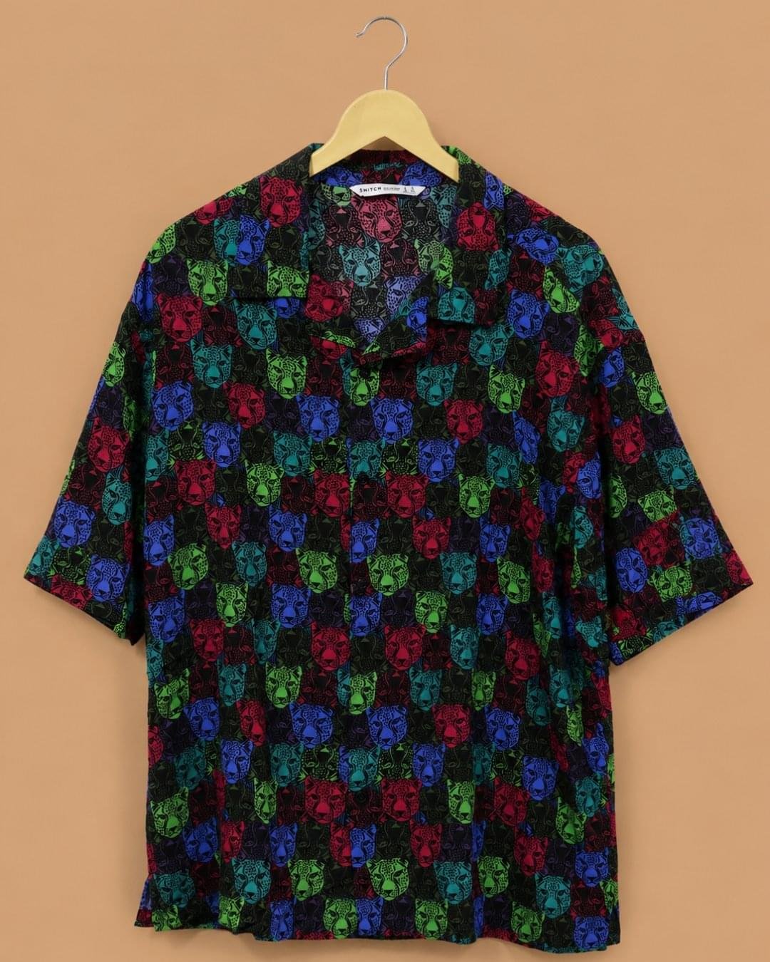 brandz home website images for mens section (45) Snitch Men's Multicolor Panther Graphic Oversized Resort Shirt