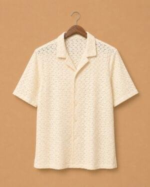 Snitch Ivory Crochet Knit Resort Shirt